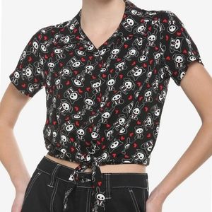 Skelanimals Characters Tie Front Woven Button Up Top Black Medium